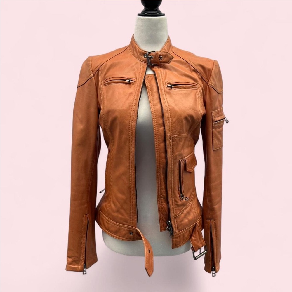 Y2K Danier Genuine Leather Peachy Orange Moto Jacket 🍑